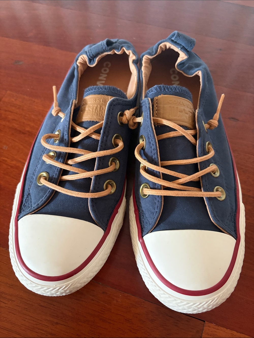 Navy Canvas Sneakers with Tan Laces - Casual Everyday Shoes